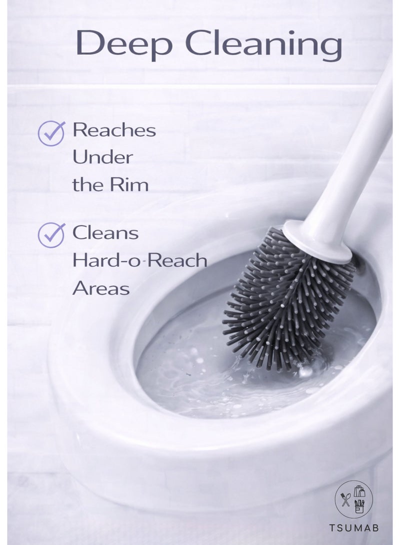 تسوماب طقم فرشاة ومقبض مرحاض من السيليكون من TSUMAB مع حامل سريع التجفيف وجيد التهوية، شعيرات غير قابلة للخدش وقاعدة مانعة للانزلاق - إكسسوار تنظيف عميق للحمام. - Image 5